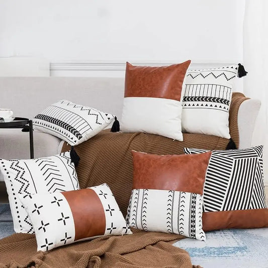 PU Leather Geometric Stitching Pillow Cover Trekk&Cover