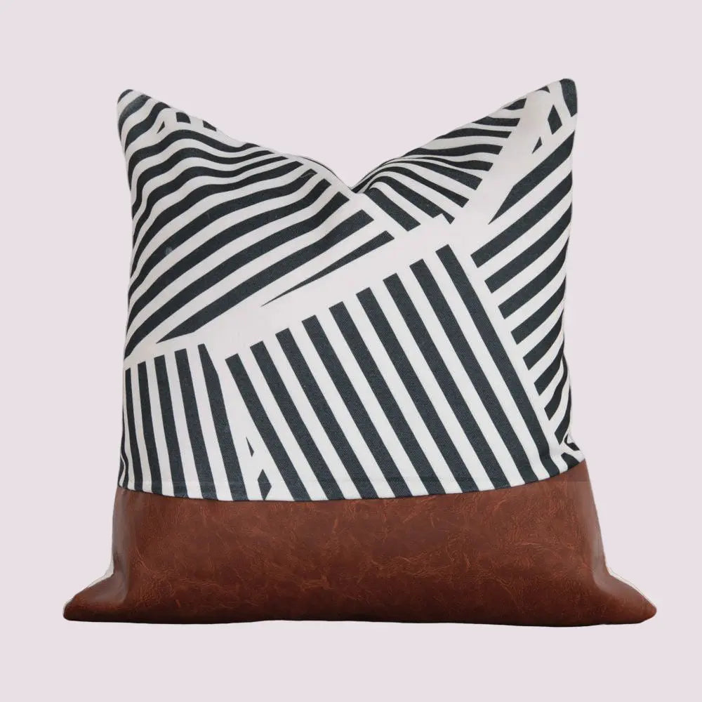PU Leather Geometric Stitching Pillow Cover Trekk&Cover