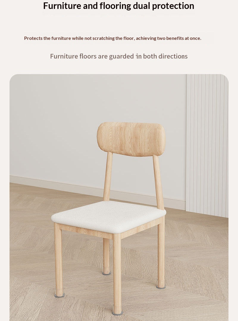 Wooden chair with white cushion on a wooden floor, text about furniture and flooring protection.